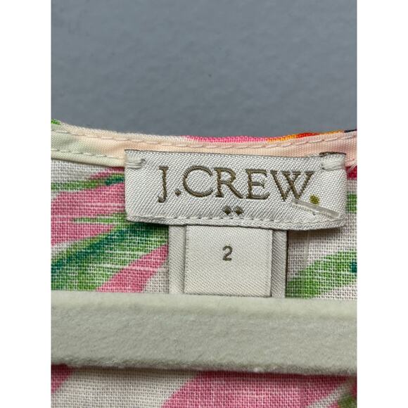 J Crew Linen Floral Sleeveless Tank‎ Top Womens 2 Tropical Side Zip Preppy - Picture 4 of 8